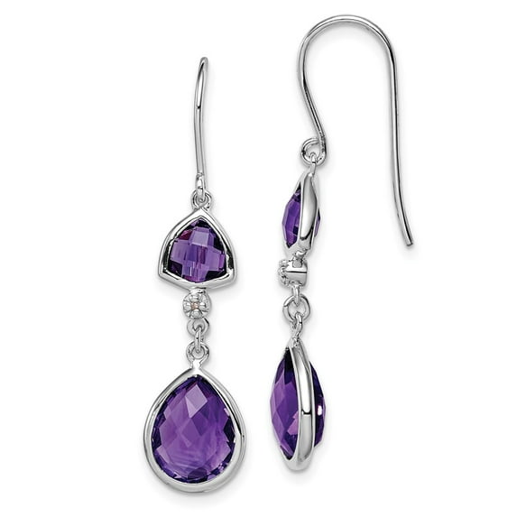 Primal Silver Sterling Silver Rhodium-plated Diamond Amethyst Dangle Earrings