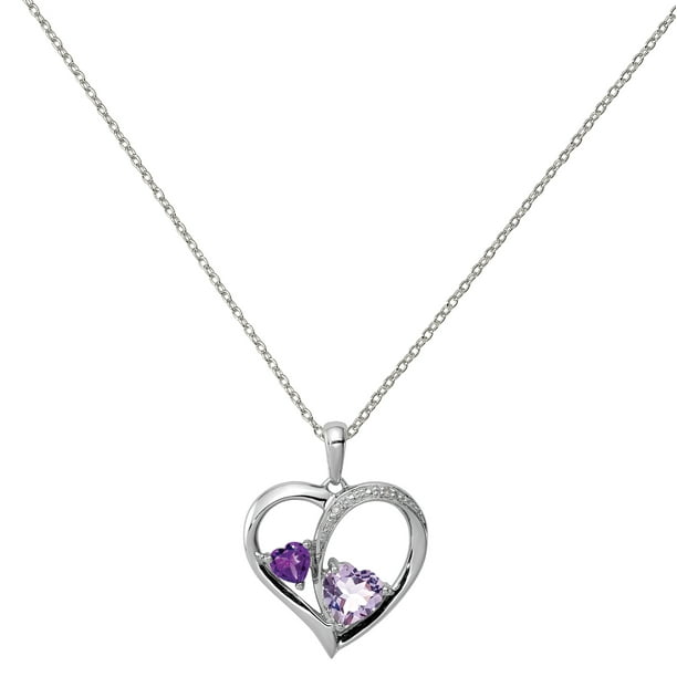 Sterling Silver Diamond & Amethyst Pink Quartz Heart Pendant Sterling Silver Diamond & Amethyst Pink Quartz Heart Pendant
