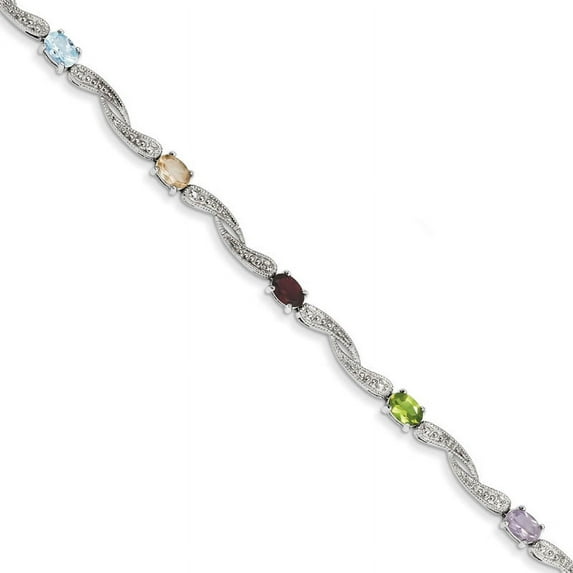 Primal Silver Sterling Silver Rhodium-plated Diamond Multi-Colored Gemstone Bracelet