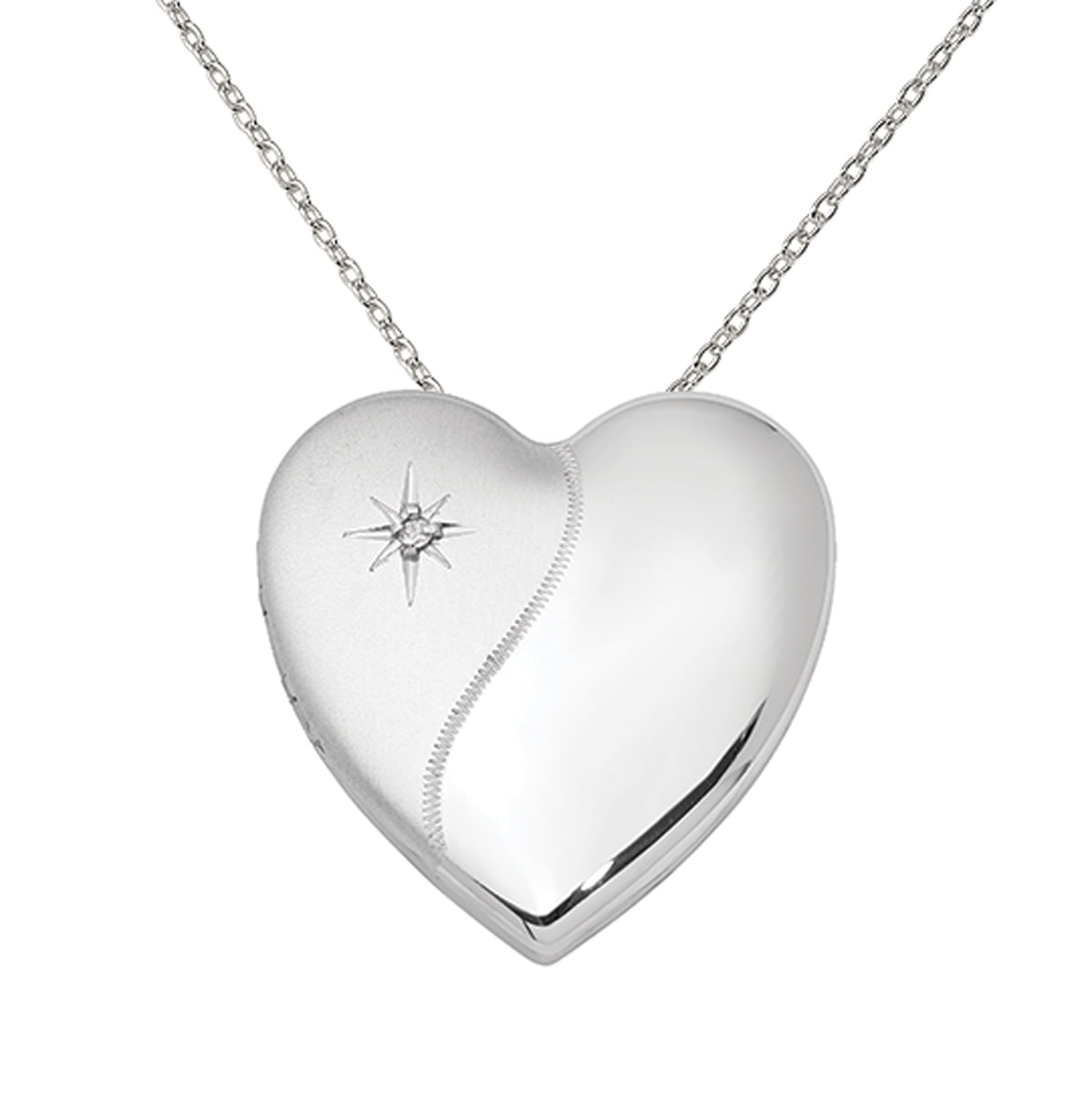 Primal Silver Sterling Silver Rhodium-plated Diamond Satin Polish 4 Picture Family Heart Locket with 18-inch Cable Chain