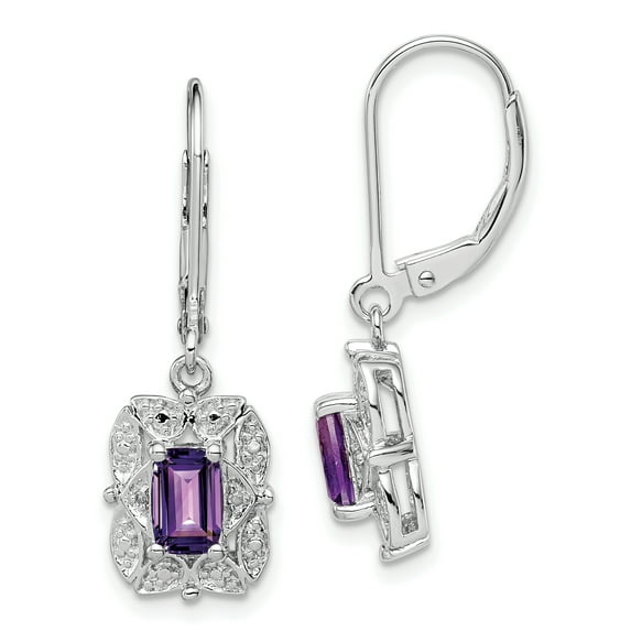 Primal Silver Sterling Silver Rhodium-plated Diamond and Amethyst Earrings
