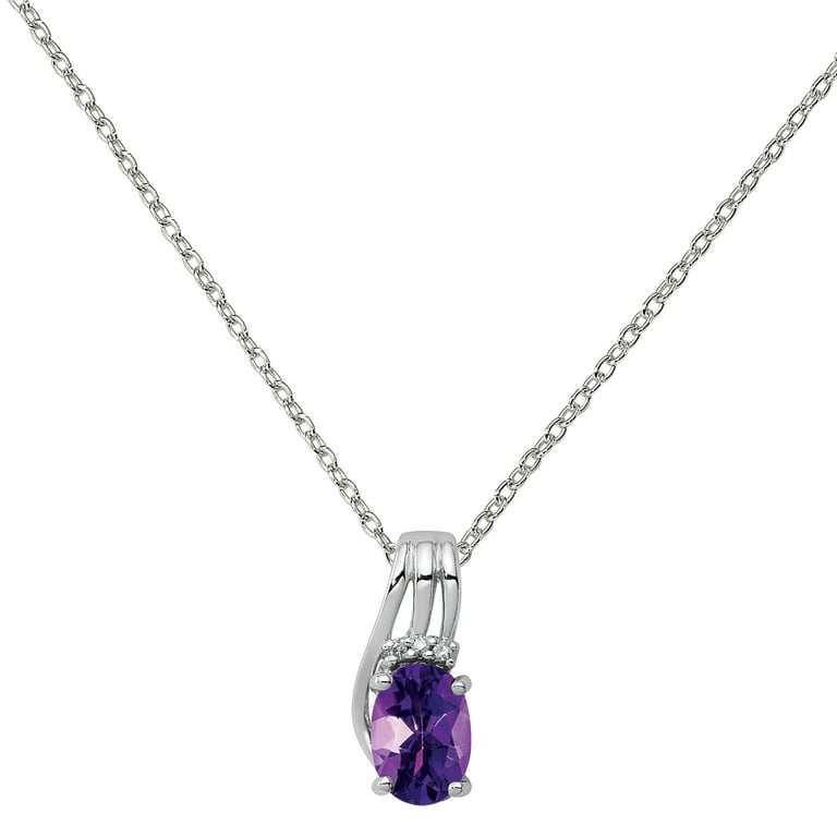 Primal Silver Sterling Silver Rhodium plated Diamond and Amethyst