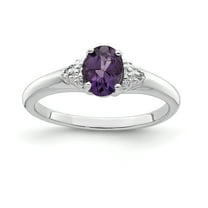 Primal Silver Sterling Silver Rhodium-plated Diamond and Amethyst Ring