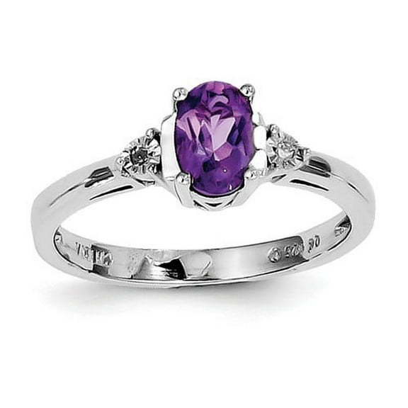 Primal Silver Sterling Silver Rhodium-plated Diamond and Amethyst Ring