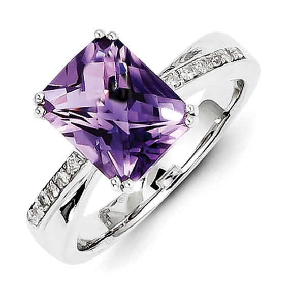 Primal Silver Sterling Silver Rhodium-plated Diamond and Amethyst Ring