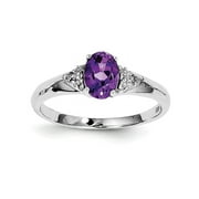 PRIMAL SILVER Sterling Silver Rhodium-plated Diamond and Amethyst Ring