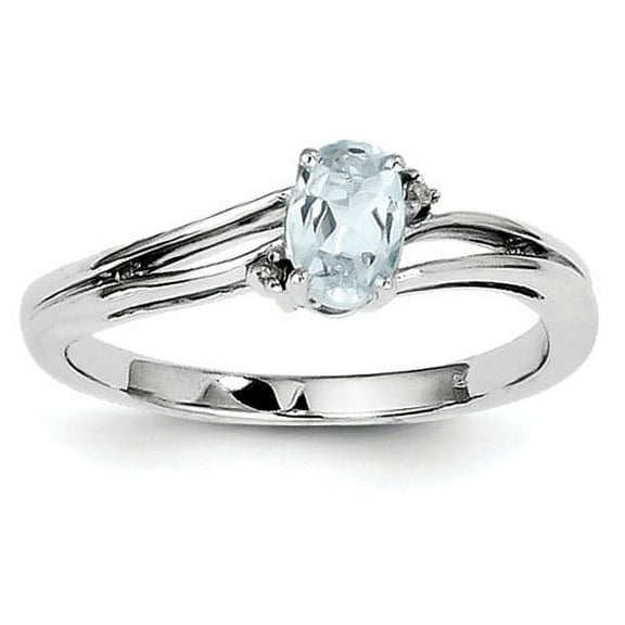 Primal Silver Sterling Silver Rhodium-plated Diamond and Aquamarine Oval Ring