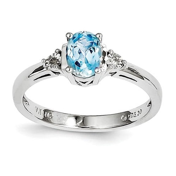 Primal Silver Sterling Silver Rhodium-plated Diamond and Blue Topaz Ring