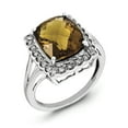 thumbnail image 1 of Primal Silver Sterling Silver Rhodium-plated Diamond and Checker-Cut Whiskey Quartz Ring, 1 of 4