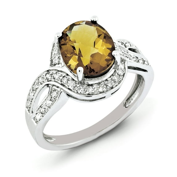 Primal Silver Sterling Silver Rhodium-plated Diamond and Checker-Cut Whiskey Quartz Ring