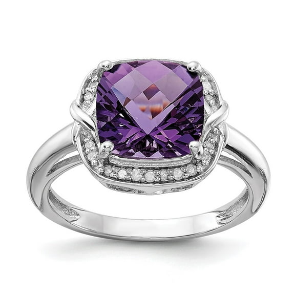 Primal Silver Sterling Silver Rhodium-plated Diamond and Checker-cut Amethyst Ring