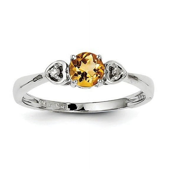 Primal Silver Sterling Silver Rhodium-plated Diamond and Citrine Round Ring