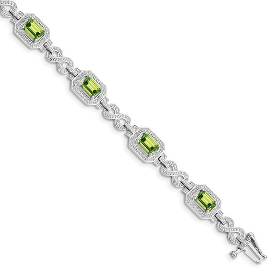Primal Silver Sterling Silver Rhodium-plated Diamond and Peridot Bracelet