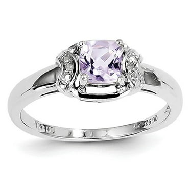 Primal Silver Sterling Silver Rhodium-plated Diamond and Pink Quartz Ring