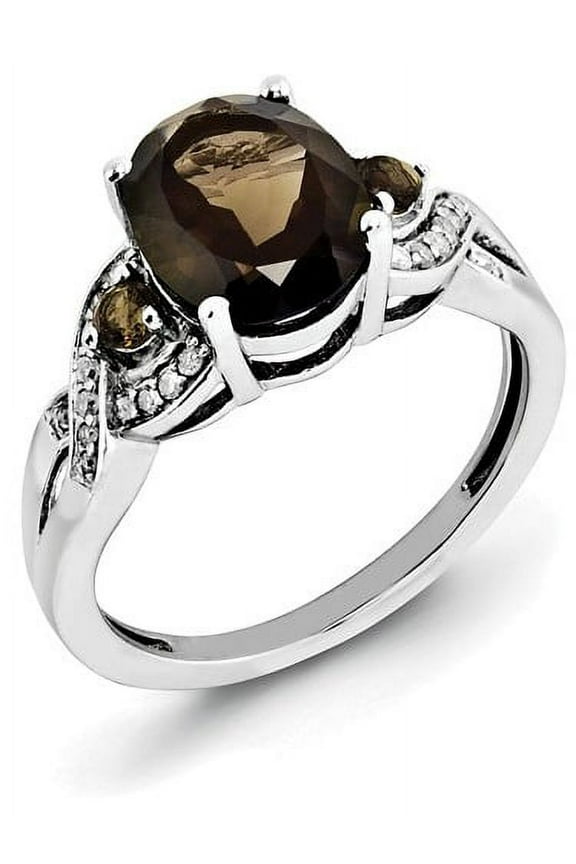 Primal Silver Sterling Silver Rhodium-plated Diamond and Smoky Quartz Ring