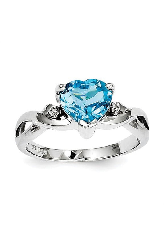 Sterling Silver Rhodium-plated Diamond and Swiss Blue Topaz Heart Ring