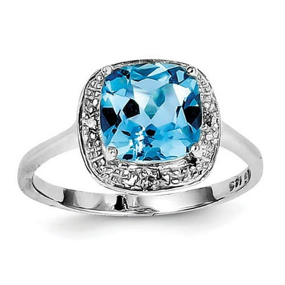 Primal Silver Sterling Silver Rhodium-plated Diamond and Swiss Blue Topaz Ring