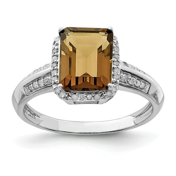 Primal Silver Sterling Silver Rhodium-plated Diamond and Whiskey Quartz Ring