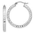 thumbnail image 1 of Primal Silver Sterling Silver Rhodium-plated Diamond-cut 3x30mm Square Tube Hoop Earrings, 1 of 2