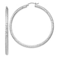 thumbnail image 1 of Primal Silver Sterling Silver Rhodium-plated Diamond-cut 3x55mm Hoop Earrings, 1 of 5