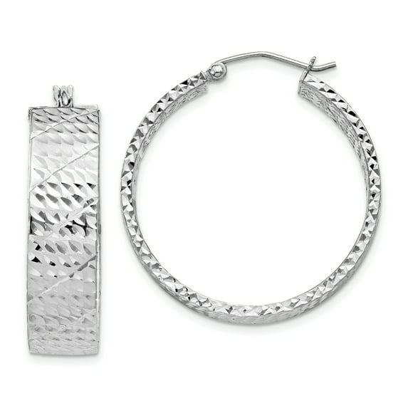 Primal Silver Sterling Silver Rhodium-plated Diamond-cut Hinged Hoop Earrings
