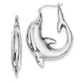 thumbnail image 1 of Primal Silver Sterling Silver Rhodium-plated Dolphin Hoop Earrings, 1 of 5