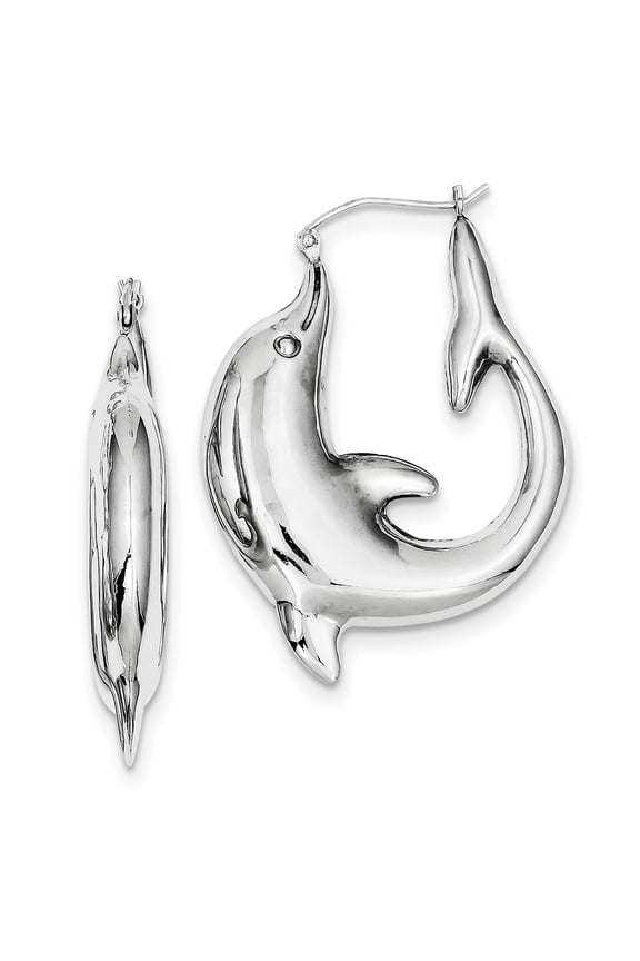 Sterling Silver Rhodium-plated Dolphin Hoop Earrings
