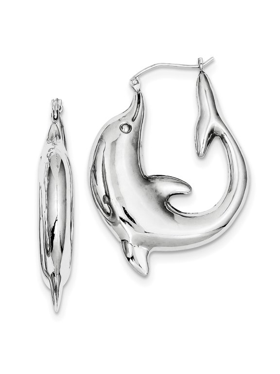 Sterling Silver Rhodium-plated Dolphin Hoop Earrings