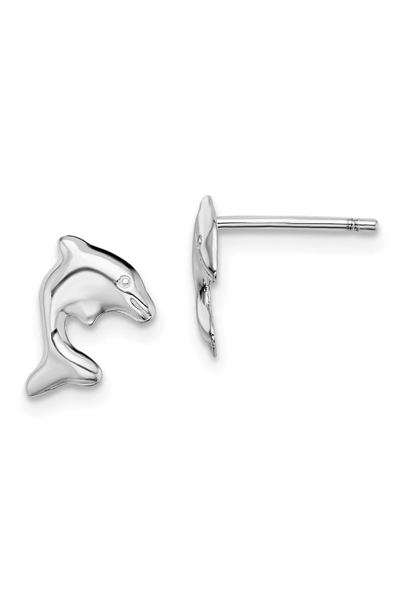 Sterling Silver Rhodium-plated Dolphin Stud Earrings