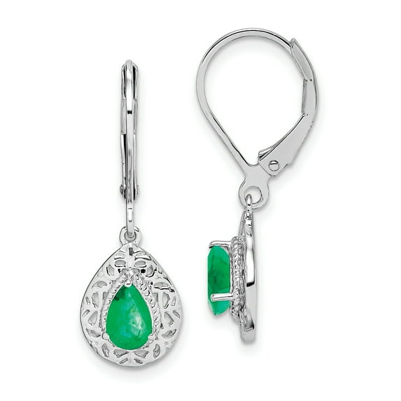 Primal Silver Sterling Silver Rhodium-plated Emerald Teardrop Lever Back Earrings