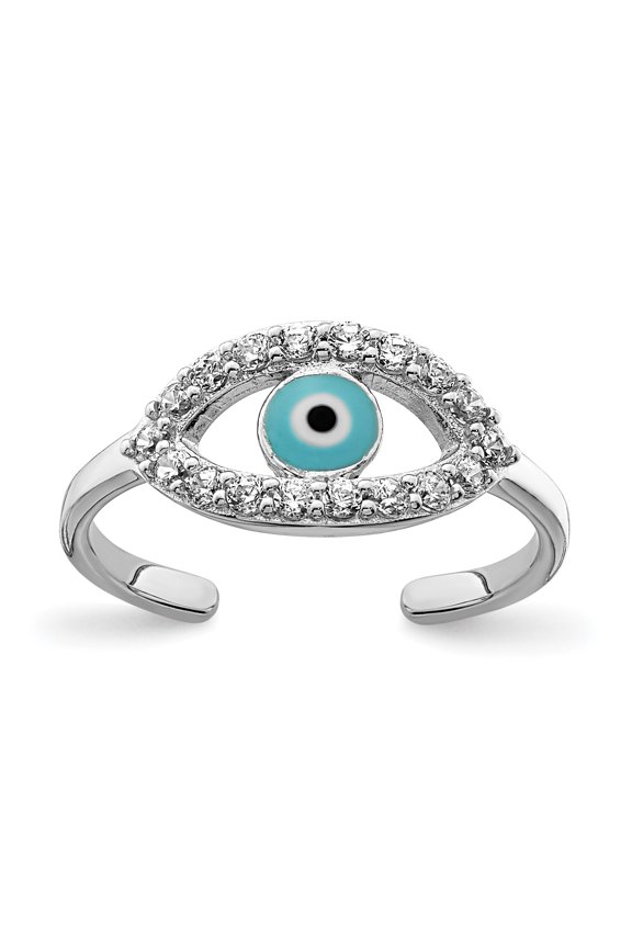 Sterling Silver Rhodium-plated Enameled and Cubic Zirconia Eye Toe Ring