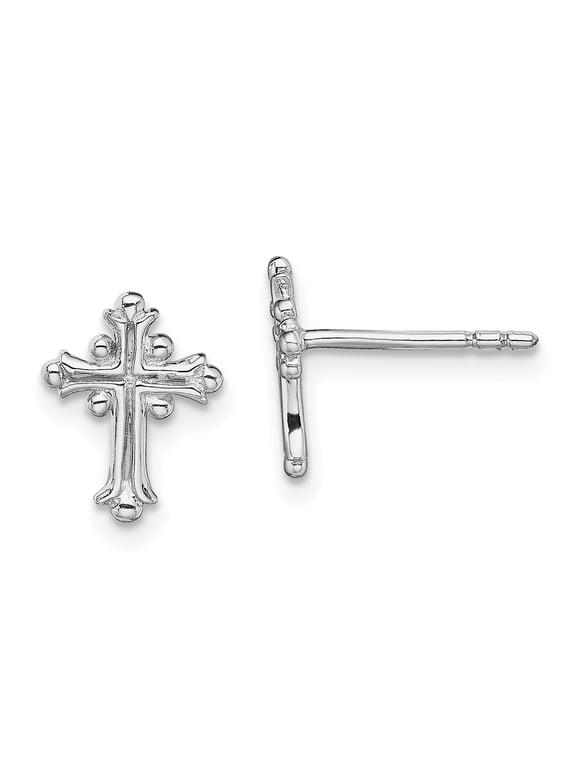 Sterling Silver Rhodium-plated Fancy Cross Post Earrings