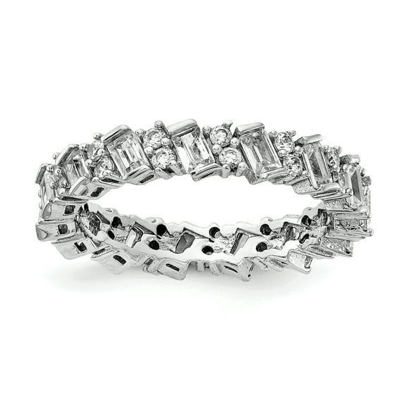 Primal Silver Sterling Silver Rhodium-plated Fancy Cubic Zirconia Eternity Band