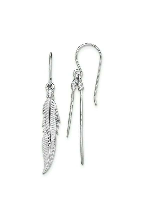 Sterling Silver Rhodium-plated Feathers Dangle Earrings
