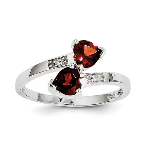 Primal Silver Sterling Silver Rhodium-plated Garnet and Diamond Heart Ring