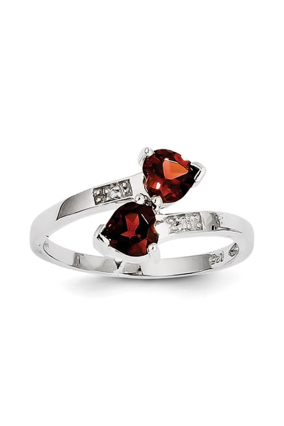 Sterling Silver Rhodium-plated Garnet and Diamond Heart Ring