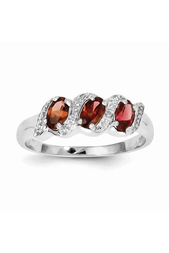 Sterling Silver Rhodium-plated Garnet and Diamond Ring