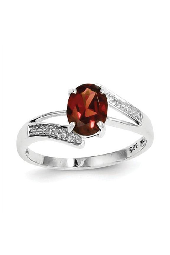 Sterling Silver Rhodium-plated Garnet and Diamond Ring