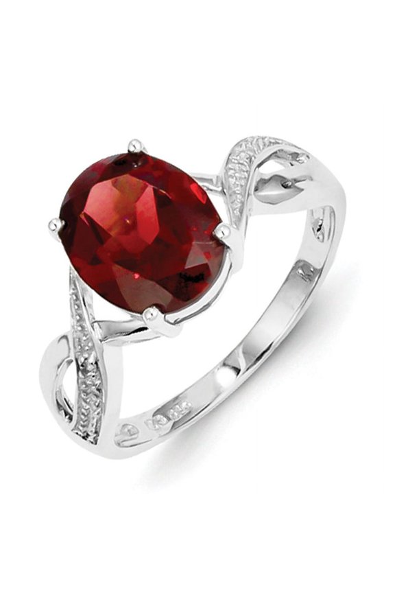 Sterling Silver Rhodium-plated Garnet and Diamond Ring