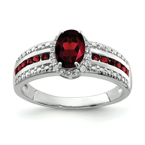 Primal Silver Sterling Silver Rhodium-plated Garnet and White Topaz Ring