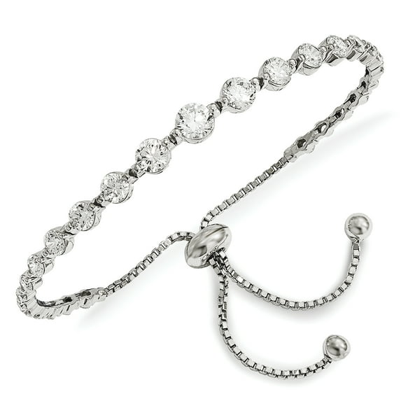 Primal Silver Sterling Silver Rhodium-plated Graduated Cubic Zirconia Adjustable 5 Inch-8.75 Inch Bracelet