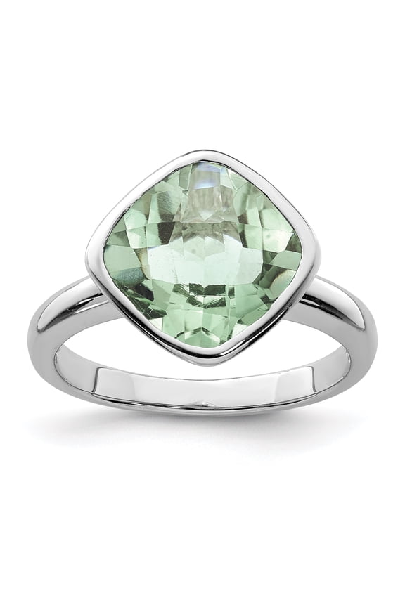 Sterling Silver Rhodium-plated Green Quartz Ring