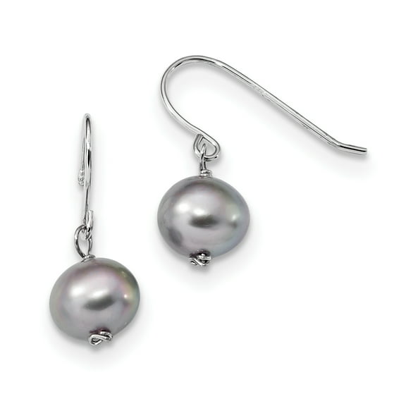 Primal Silver Sterling Silver Rhodium-plated Grey 7-8mm Freshwater Cultured Pearl Dangle Earrings