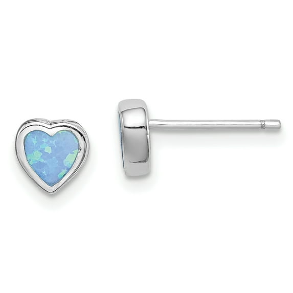 Primal Silver Sterling Silver Rhodium-plated Imitation Opal Heart Post Earrings