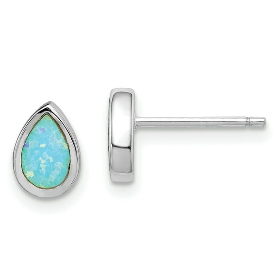 Primal Silver Sterling Silver Rhodium-plated Imitation Opal Teardrop Post Earrings