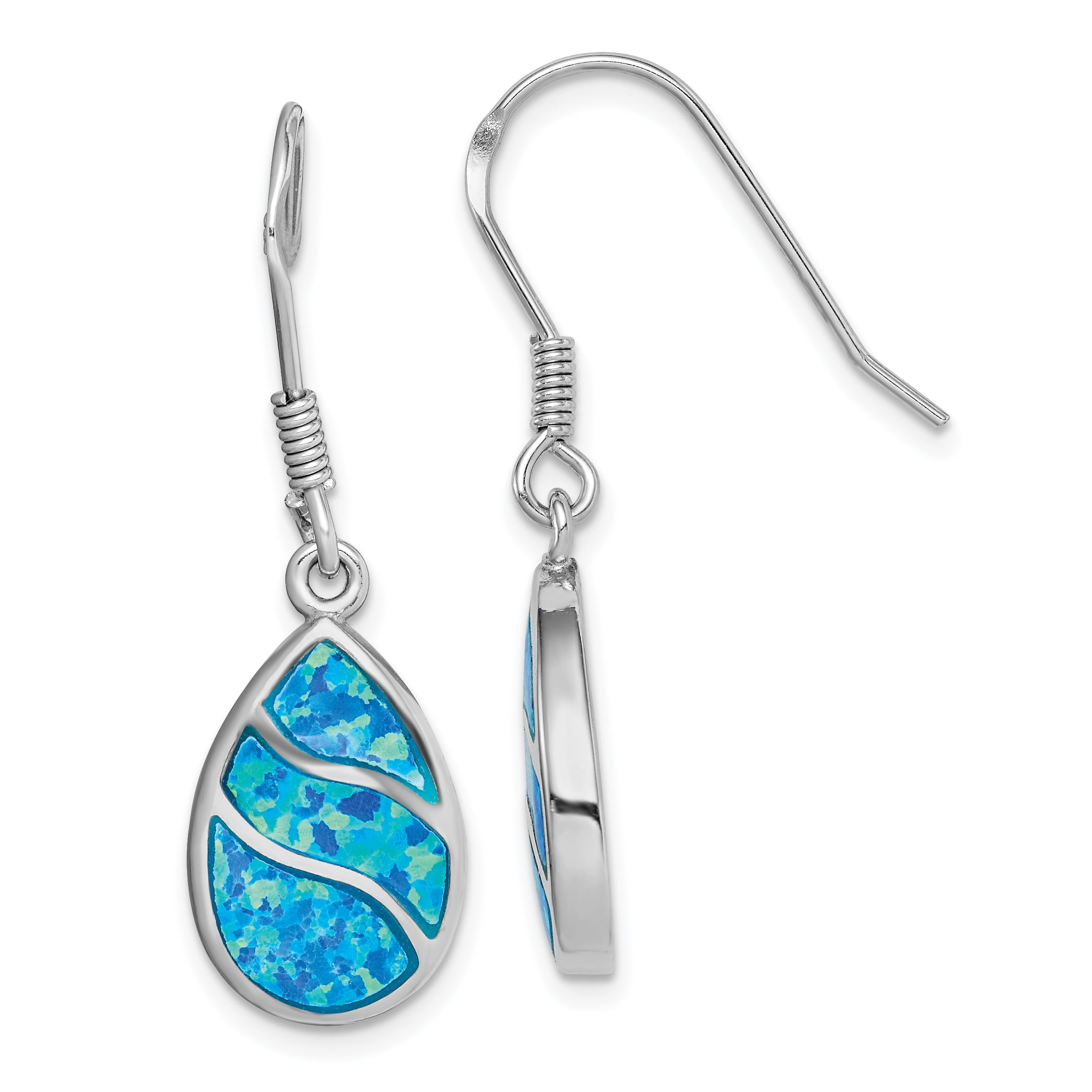 Primal Silver Sterling Silver Rhodium-plated Lab Created Opal Inlay Teardrop Dangle Earrings