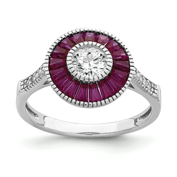 Primal Silver Sterling Silver Rhodium-plated Lab Created Ruby and Cubic Zirconia Ring