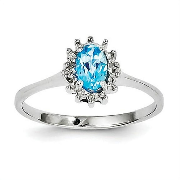 Primal Silver Sterling Silver Rhodium-plated Light Swiss Blue Topaz Diamond Ring