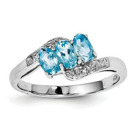 Primal Silver Sterling Silver Rhodium-plated Light Swiss Blue Topaz and Diamond Ring