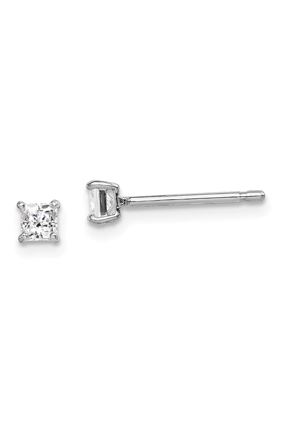 Sterling Silver Rhodium-plated Madi K 3mm Square Cubic Zirconia Stud Earrings
